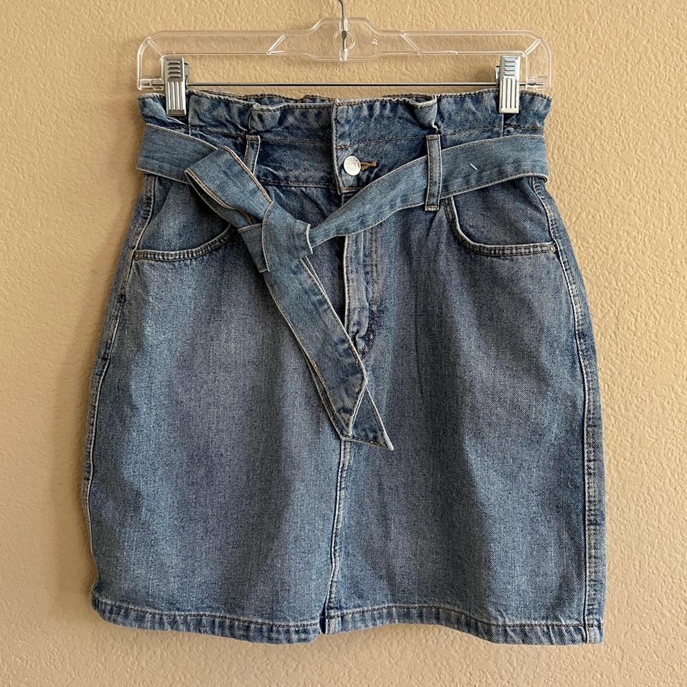 NWT H&M Paperbag Denim Mini Skirt with Belt, 4